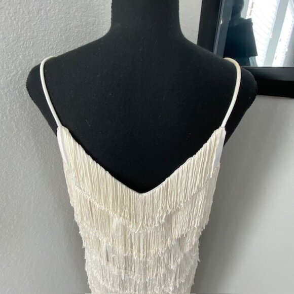 VINTAGE 70s Joy Stevens Ivory Fringe Flapper Gatsby Dress Sz 12 - Picture 8 of 12